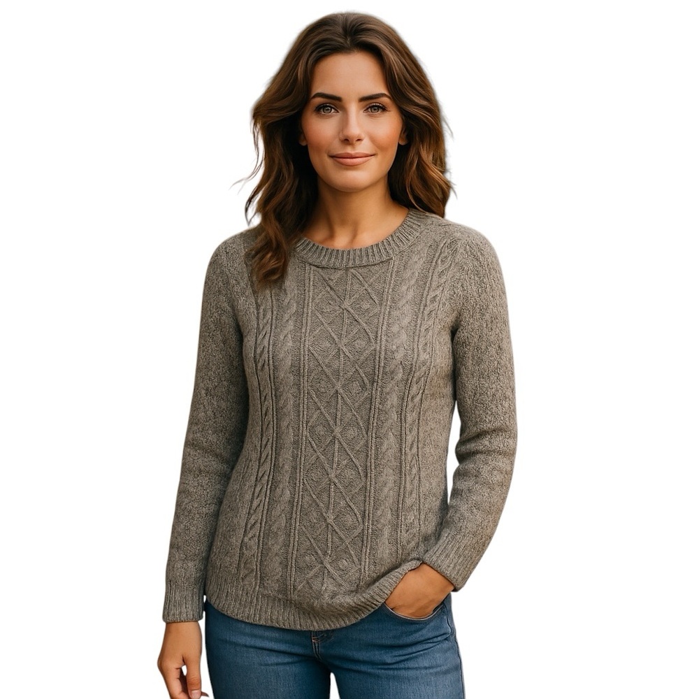 ANTHRO QUINN CREWNECK TUNIC Gray Cable Knit Long Sleeve Sweater S